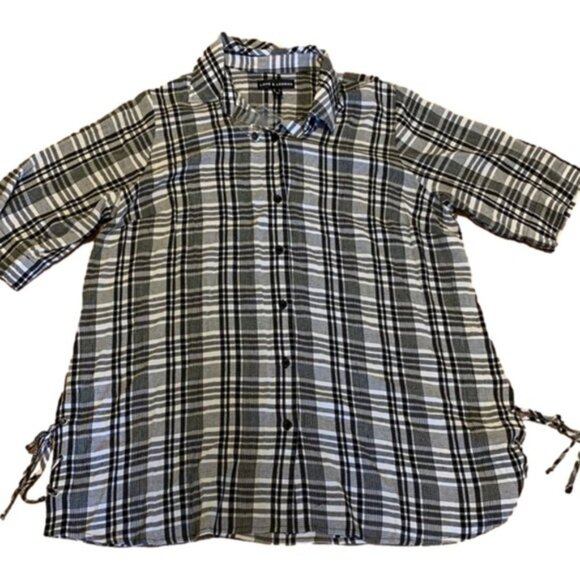 Nwot Love Legend Black White Plaid Short Sleeve Button Down Shirt - Picture 1 of 9